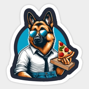 German Shepherd Dog Eating Pizza Sticker